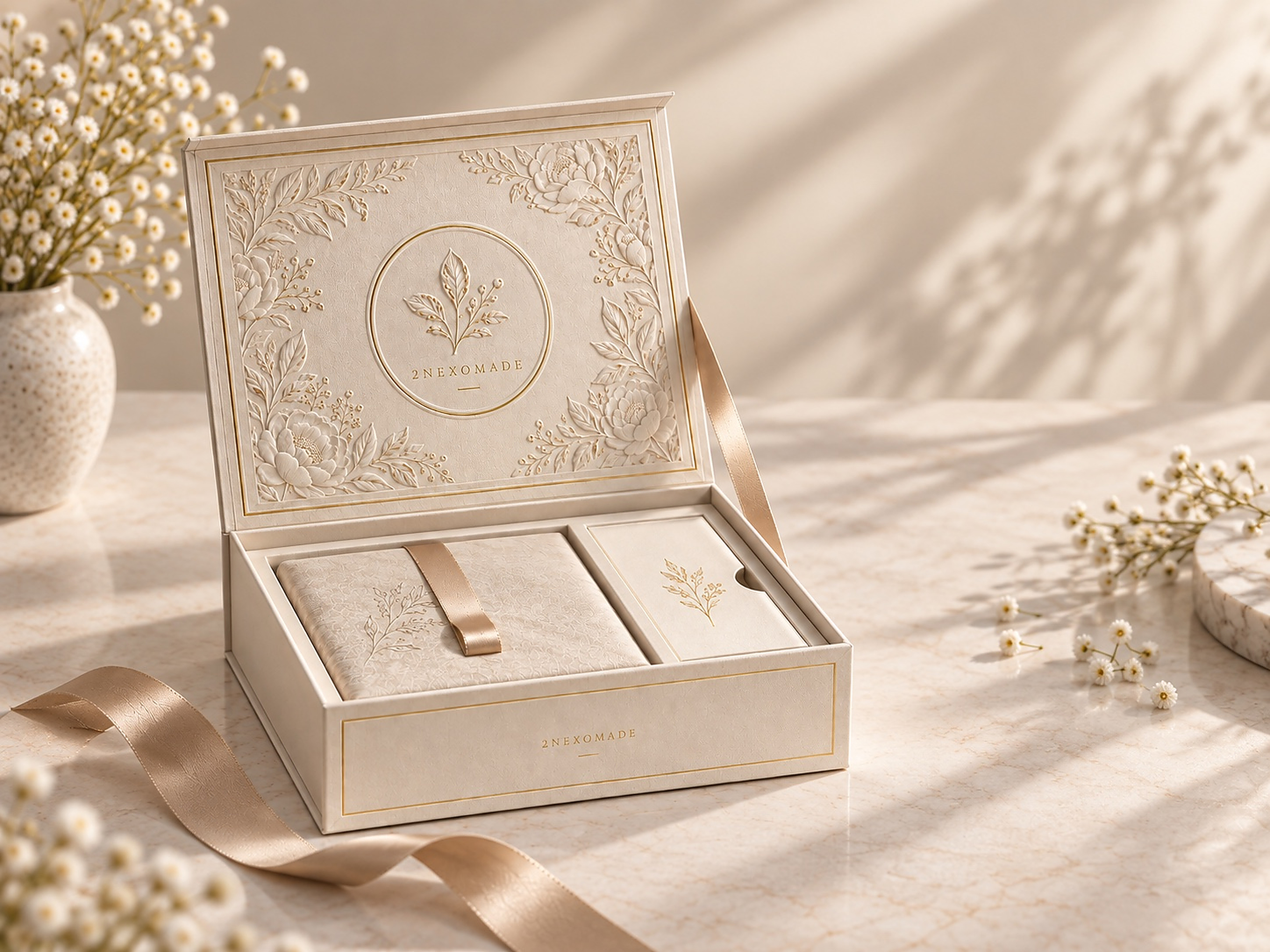 Cream embossed wedding gift box