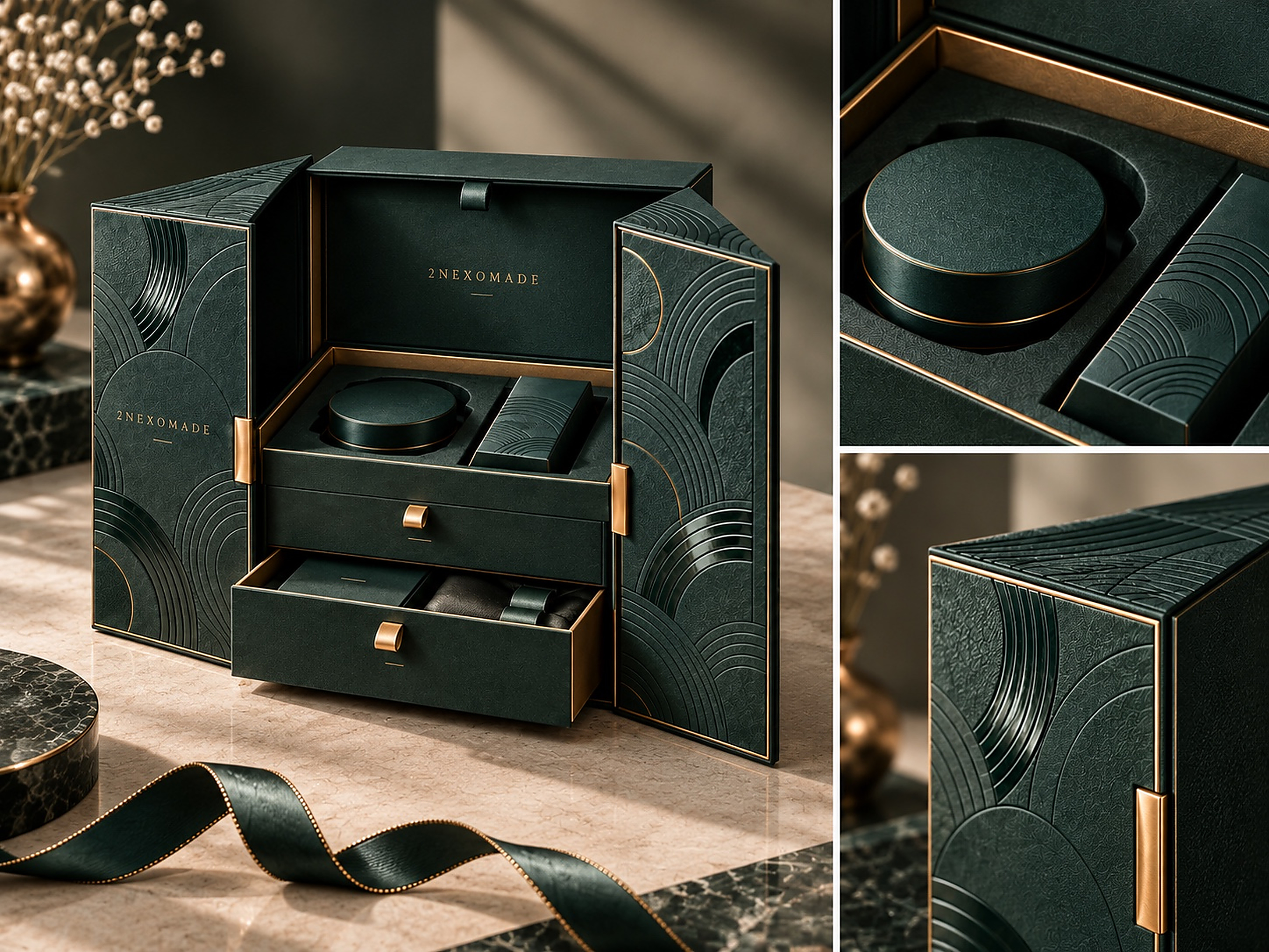 Complex premium presentation box with doors and drawers