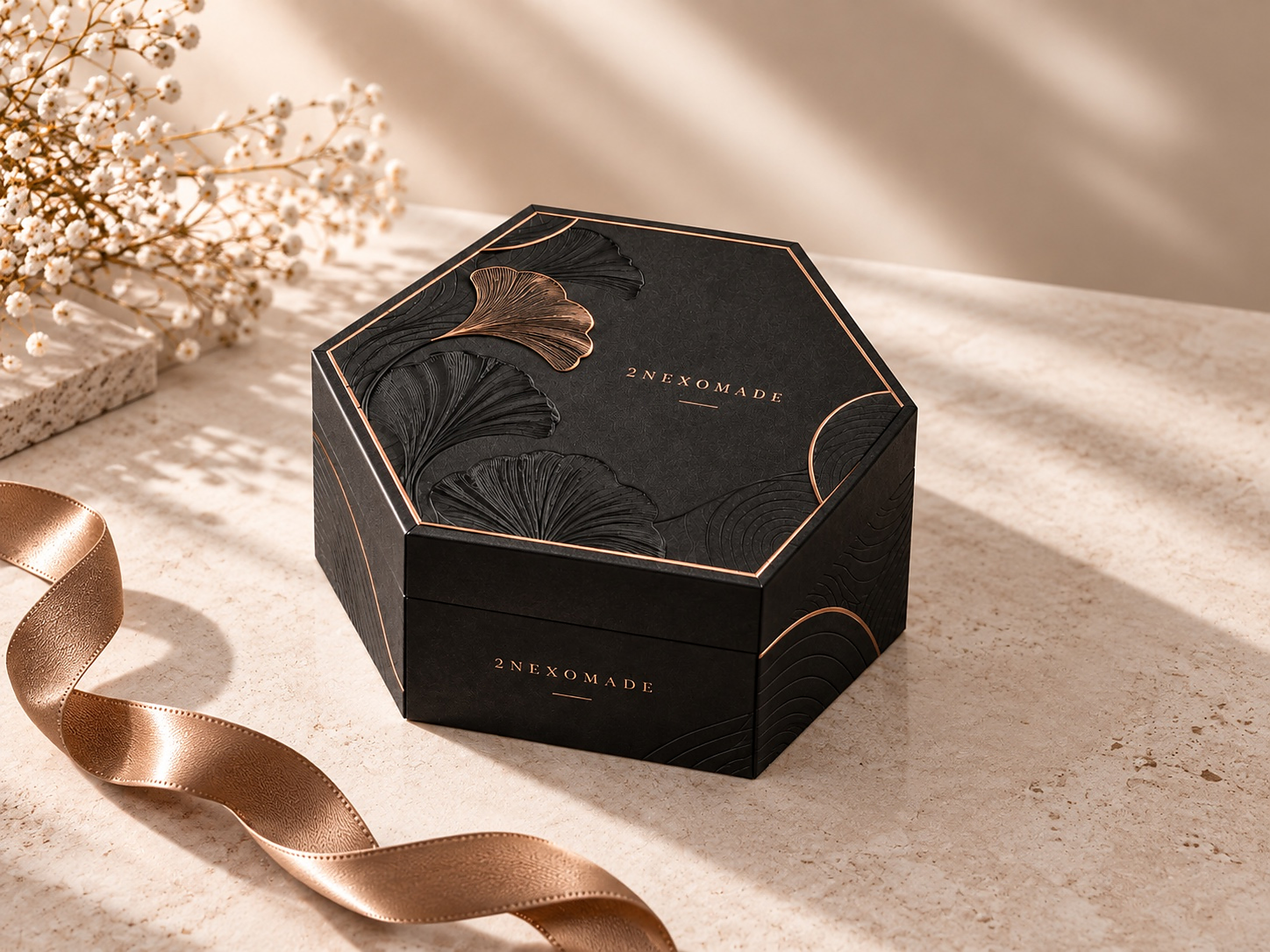 Black hexagonal rigid box