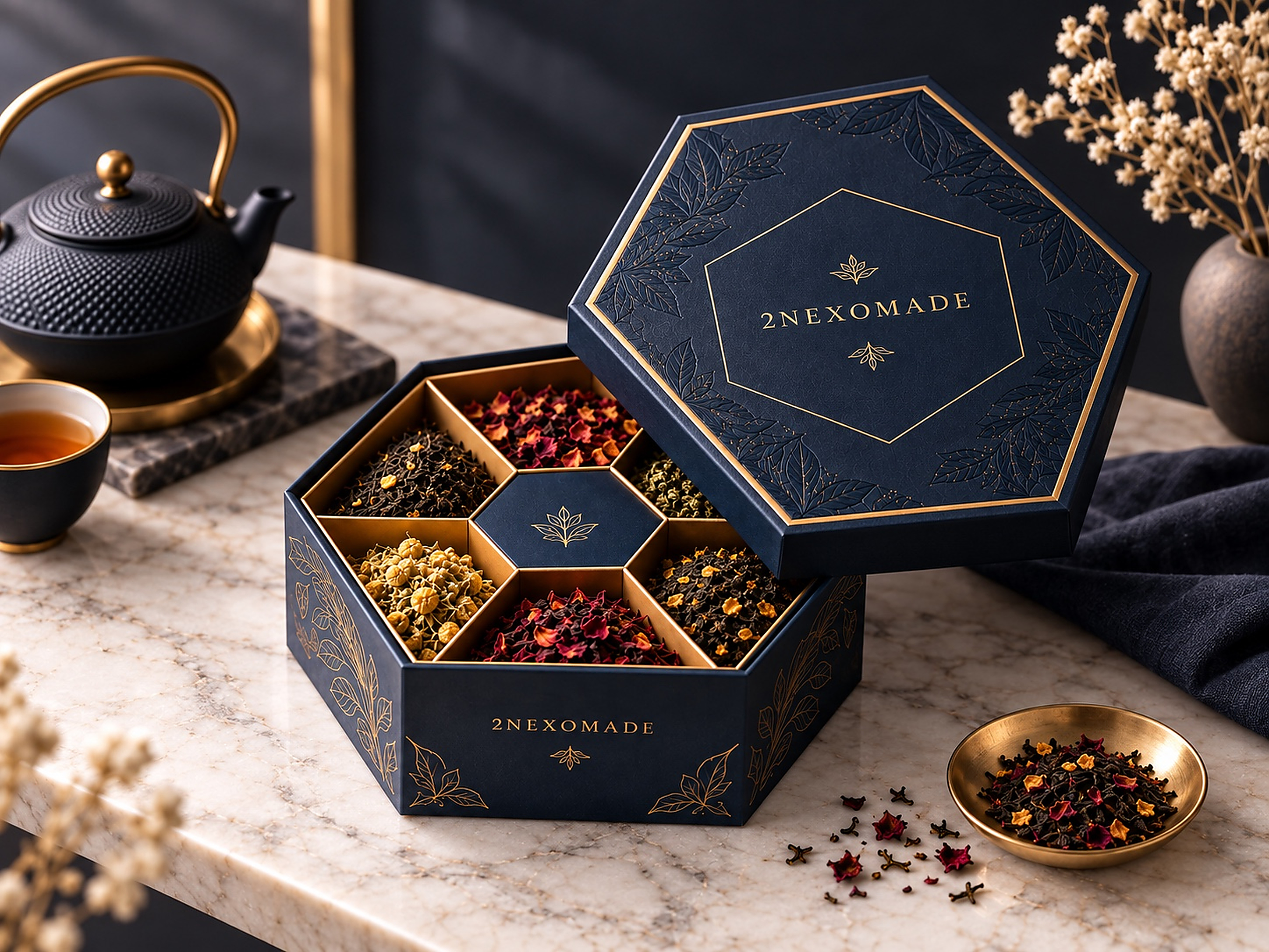 Luxury hexagonal tea gift packaging