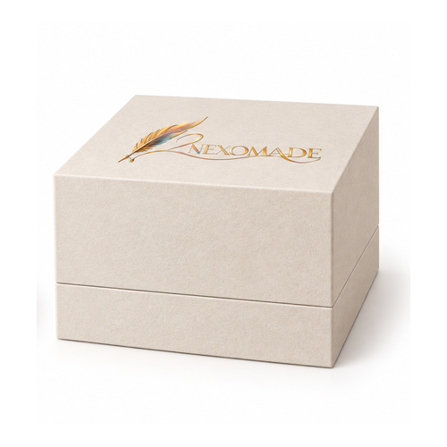 Pale ivory square candle gift box with a deep lift-off lid, shallow base and gold feather branding, shown open and closed.