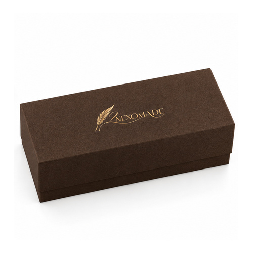 Walnut brown rectangular gift box with an ivory insert for a candle and diffuser set, shown open and closed.